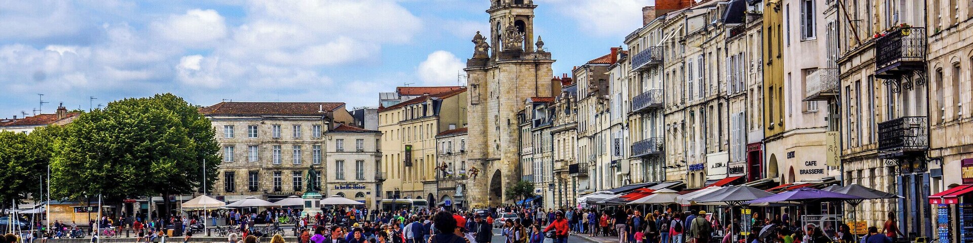 a busy street at La Rochelle last summer