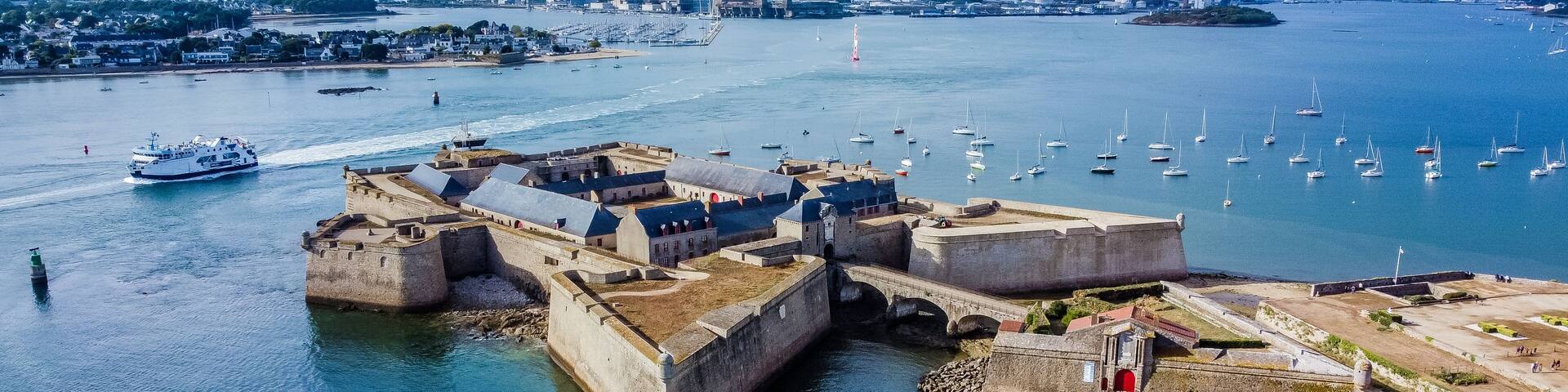 Aerial view of the citadel of Port-Louis in Morbihan, France, modified by Vauban in the 17th century to protect the port of Lorient in the south of Brittany