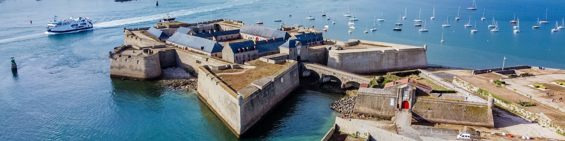 Aerial view of the citadel of Port-Louis in Morbihan, France, modified by Vauban in the 17th century to protect the port of Lorient in the south of Brittany