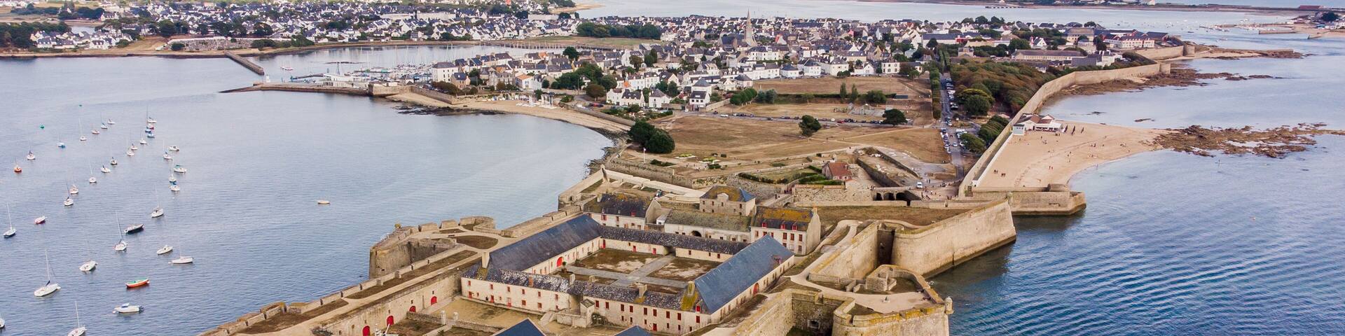 Aerial view of the citadel of Port-Louis in Morbihan, France, modified by Vauban in the 17th century to protect the port of Lorient in the south of Brittany
