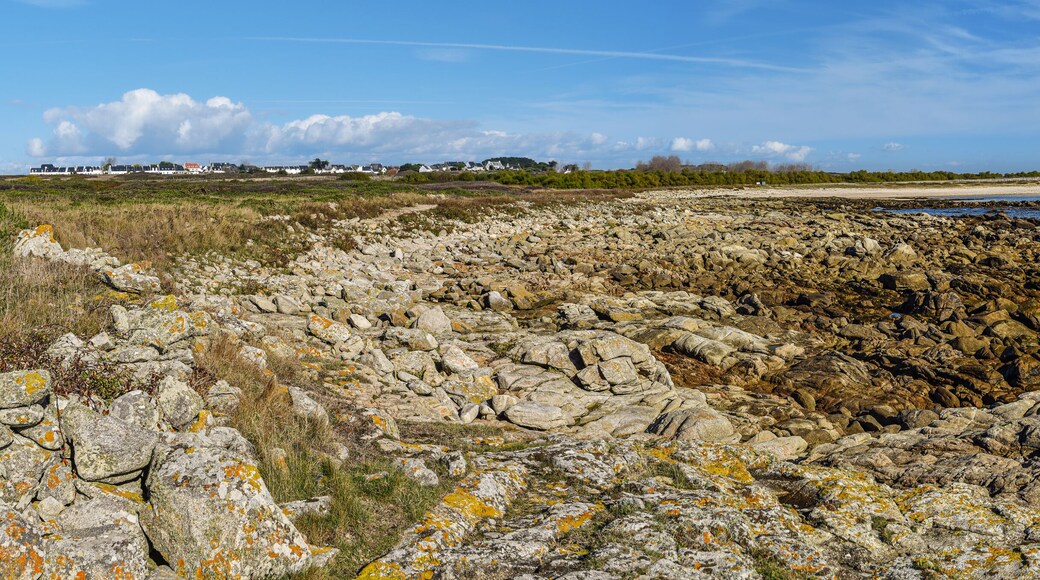 Panoramic view of Hoedic island landscape from Cape Casperaquiz in eastern direction. Brittany, France.