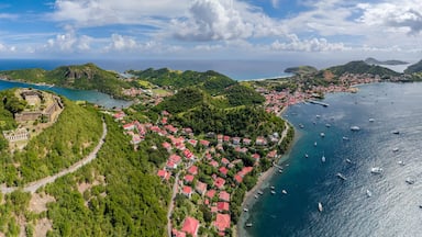 Aerial Panoramic view of Islands Les Saintes (Caribbean island Guadeloupe) with Fort Napoleon and commune Terre-de-Haut