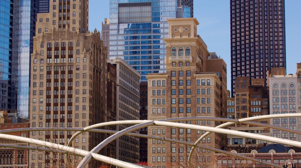 Millennium Park showing a city, a high rise building and city views