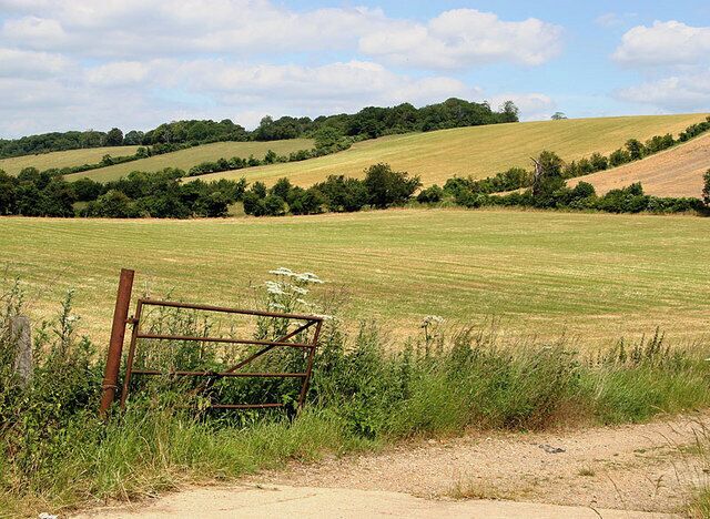 Open Gate. The very rural scene indicative of the Eastern end of the Chilterns near Lilley, Hertfordshire