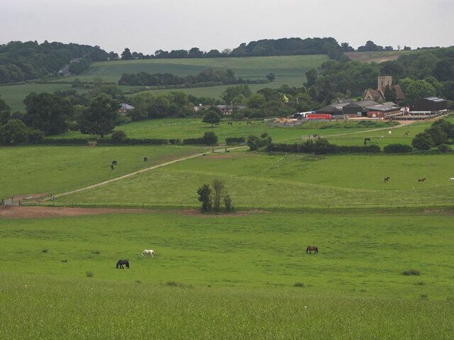 Lilley Looking South West from the high ground overlooking the village of Lilley. The village Church is just outside this GS