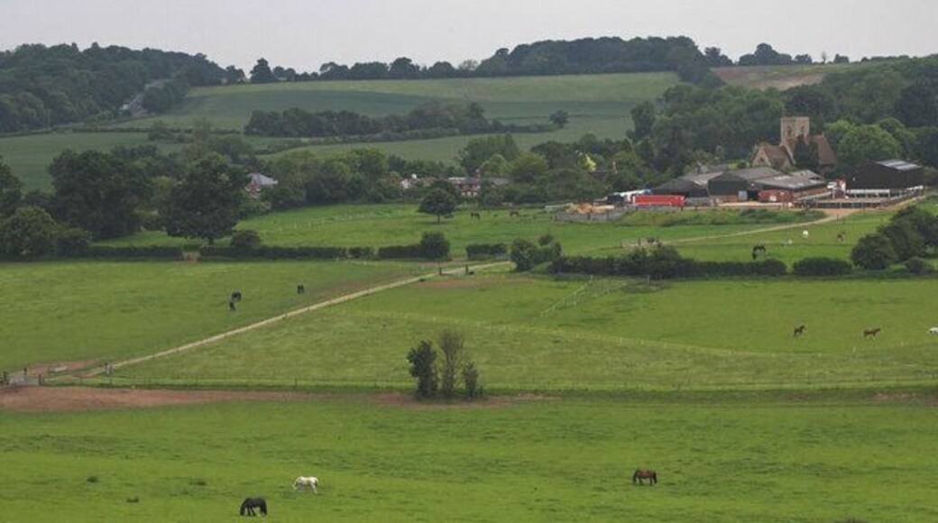 Lilley Looking South West from the high ground overlooking the village of Lilley. The village Church is just outside this GS