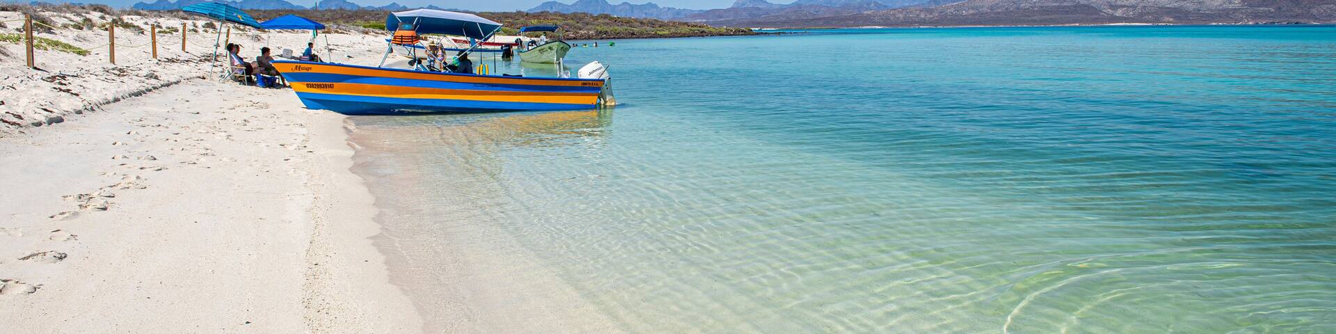 Coronado island with white sand beach and crystal clear water, the concept of nature and vacations in a tranquil sea. Sea of Cortes Loreto Baja California Sur. MEXICO