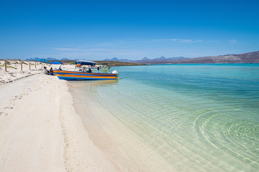 Coronado island with white sand beach and crystal clear water, the concept of nature and vacations in a tranquil sea. Sea of Cortes Loreto Baja California Sur. MEXICO