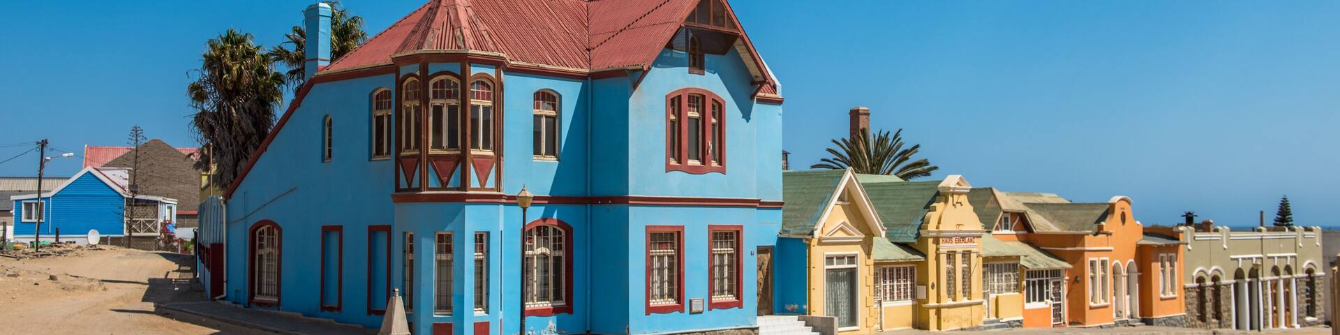 Colorful houses in Luderitz, german style town in Namibia