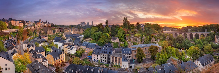 Luxembourg City, Luxembourg. Panoramic cityscape image of old town Luxembourg City skyline during beautiful sunrise.