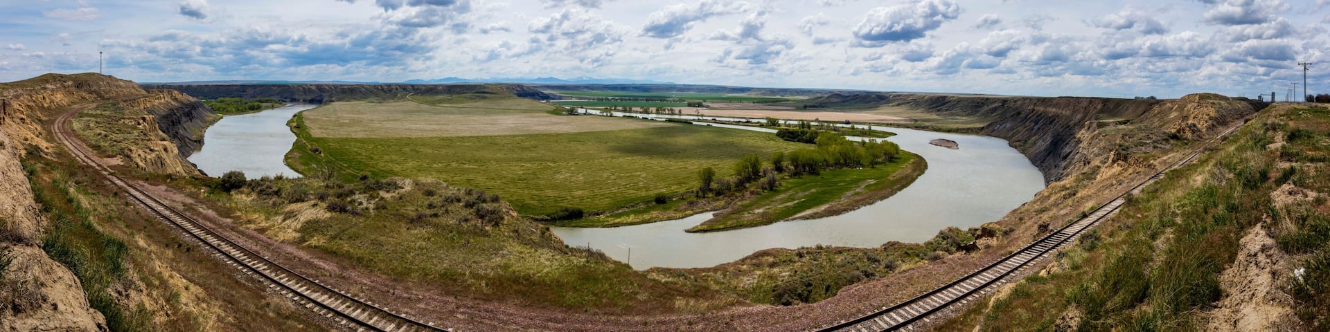 MAY 22 UPPER MISSOURI RIVER BREAKS, LEWISTOWN, MT, 2019, USA - Lewis and Clark's "Decision Point" at confluence of Marias and Missouri River