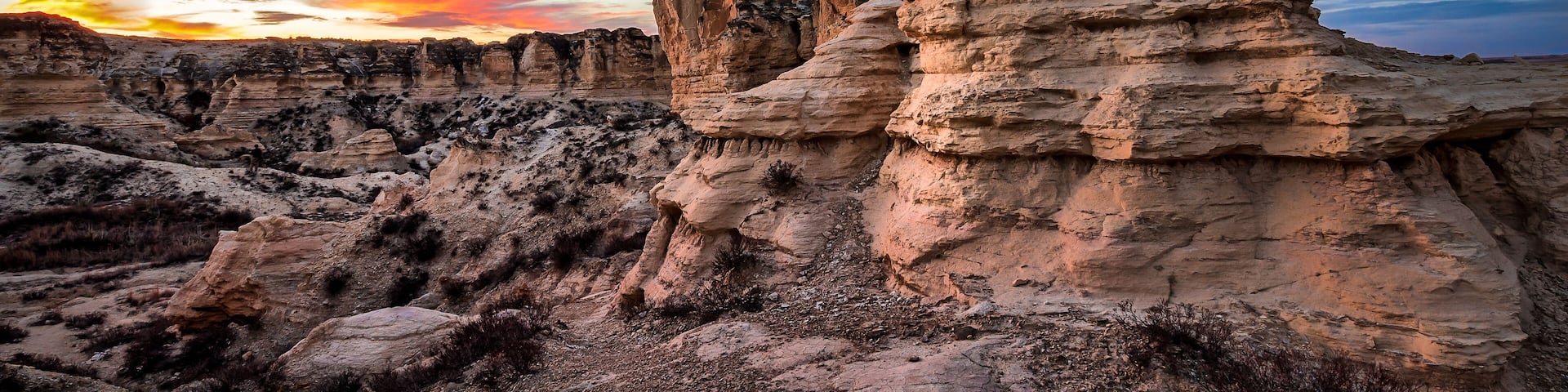 Castle Rock State Park, KS USA - Spectacular Sunset and the Limestone Formations at the Castle Rock State Park