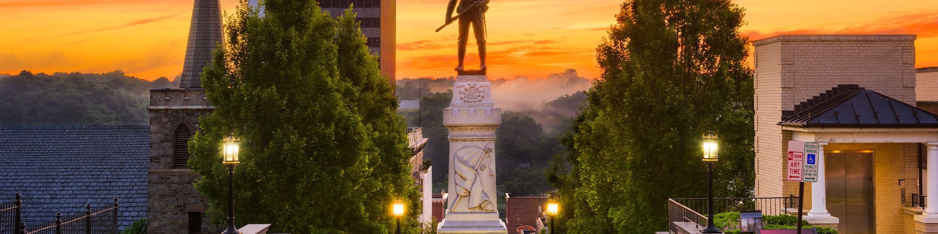 Lynchburg, Virginia, USA cityscape at Monument Terrace in the morning.