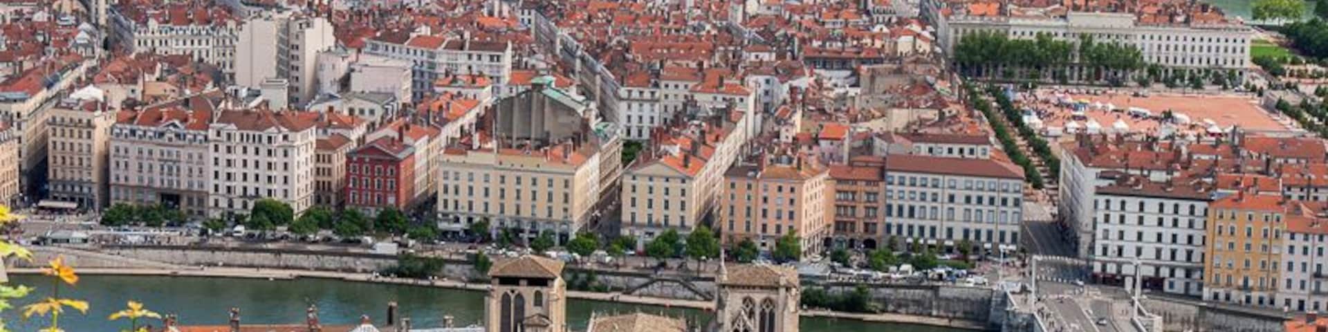 Standing on the hill next to the Basilique De Fourviere with a view of Lyon city