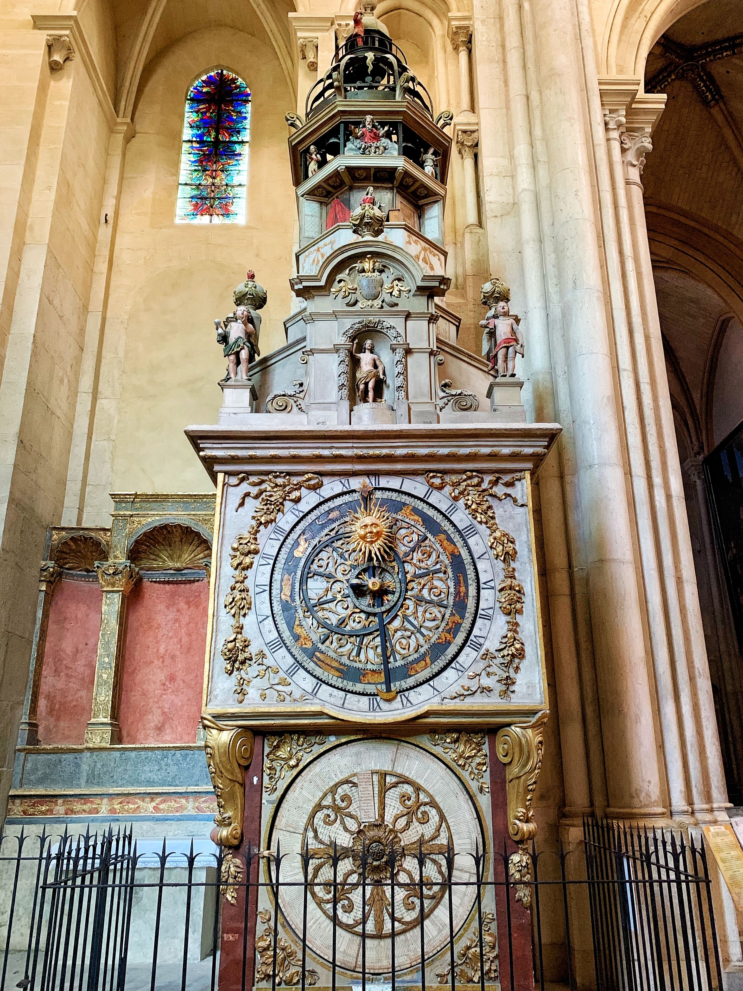 This three-story, 16th-century astronomical clock still ticks away the hours inside the cathedral. Beyond the time of day, the clock also tracks the positions of the sun, moon and stars. It features an impressive religious calendar that marks the dates of popular religious holidays, including irregular holidays like Easter (this part must be rest every ~66 years).  If you time it right, you might catch some of the automatons celebrate the hour (3 or 4 times each day).