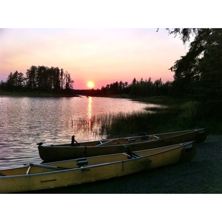 Sunset over our canoes in the Boundary Waters Canoe Area #camp