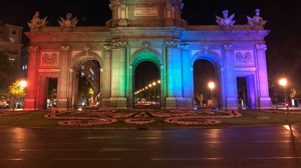 The Puerta de Toledo gate was built to commemorate the arrival in Madrid of Fernando VII, 'the Desired One'. It appears that the project for the gate was carried out under the reign of José Bonaparte, although the return of Fernando VII to the throne put it on halt; its construction was later entrusted to Antonio López Aguado. López Aguado used granite and stone from Colmenar to build a gate in Neo-Roman style and it was completed in 1827. With three arches, two lateral square arches and one central semi-circular arch, the Puerta de Toledo gate has openings flanked by half-columns with Ionic capitals in the central arch and Ionic pilasters in the others. On the side facing the Manzanares River, a group of sculptures made by Valeriano Salvatierra and Ramón Barba was installed above the central arch. These sculptures represent the power of the Spanish monarchy on both hemispheres. Also on this side, in the upper part of the other two arches, several military trophies were placed. Finally, on the opposite side of the monument, two angels support the emblem of the City of Madrid.