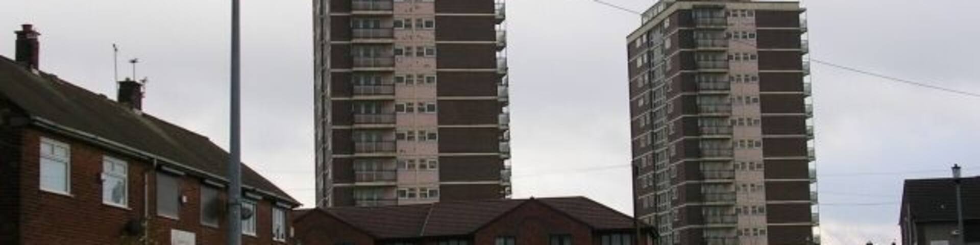 Highrise accommodation at Langley, Greater Manchester, England.