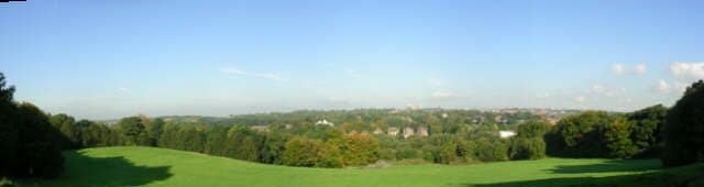 View from Alkrington Hall. A panoramic view across the valley of the River Irk from Alkrington Hall. SD865051.