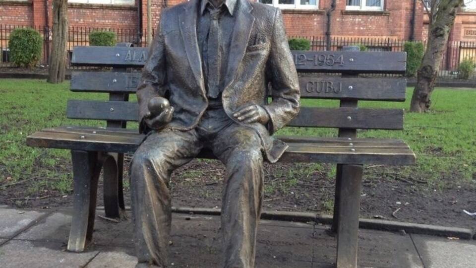 Memorial to Manchester academic Alan Turing - father of computer science and the cryptographer who cracked the Enigma code. Persecuted for his sexuality by an ungrateful government and a prejudiced society.