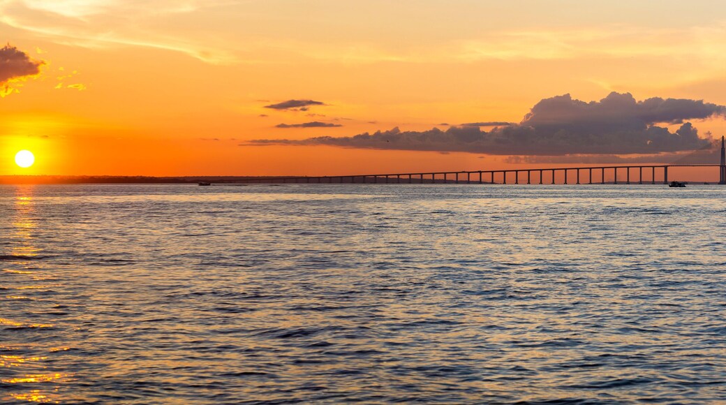 Sunset and Manaus Iranduba Bridge over the Amazon, Brazil