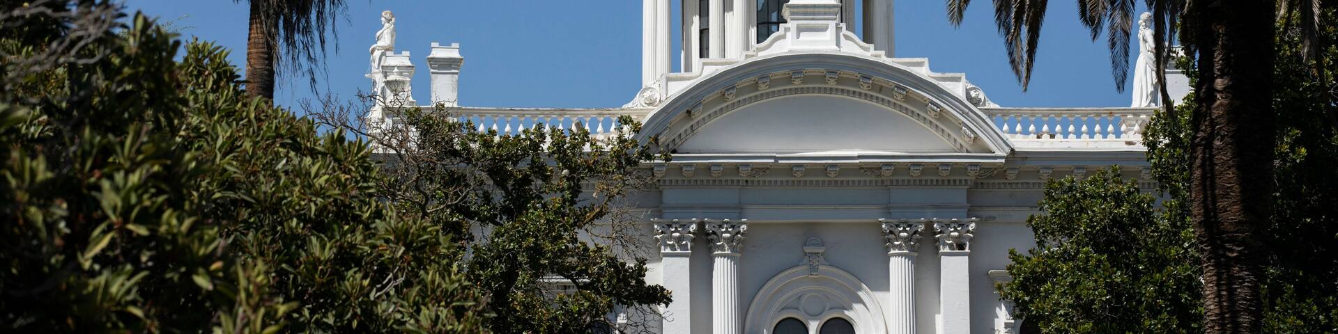 Daytime view of the historic courthouse, constructed in 1875, of Merced, California, USA.