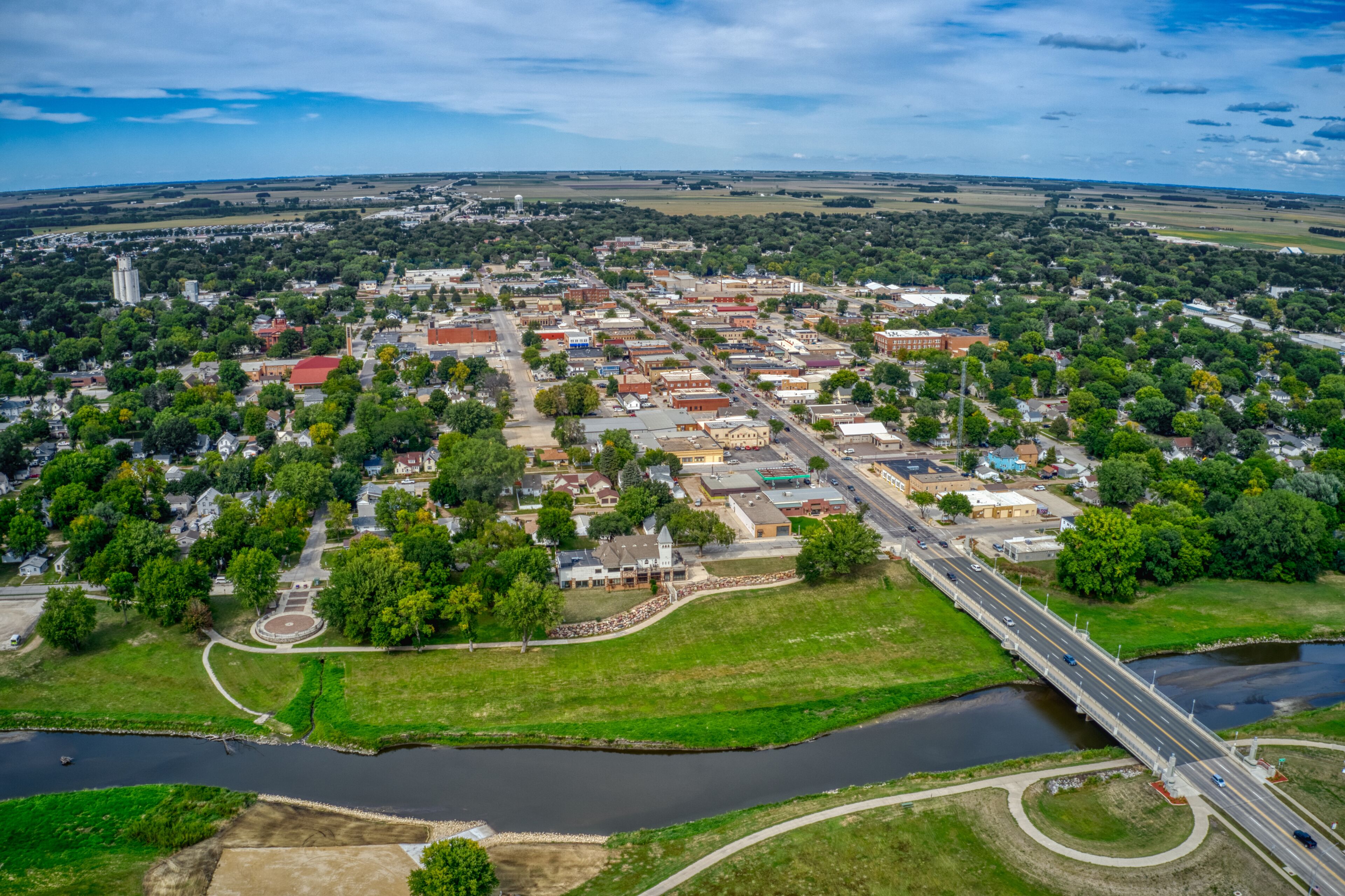 Aerial View of the small Iowa Town of Spencer