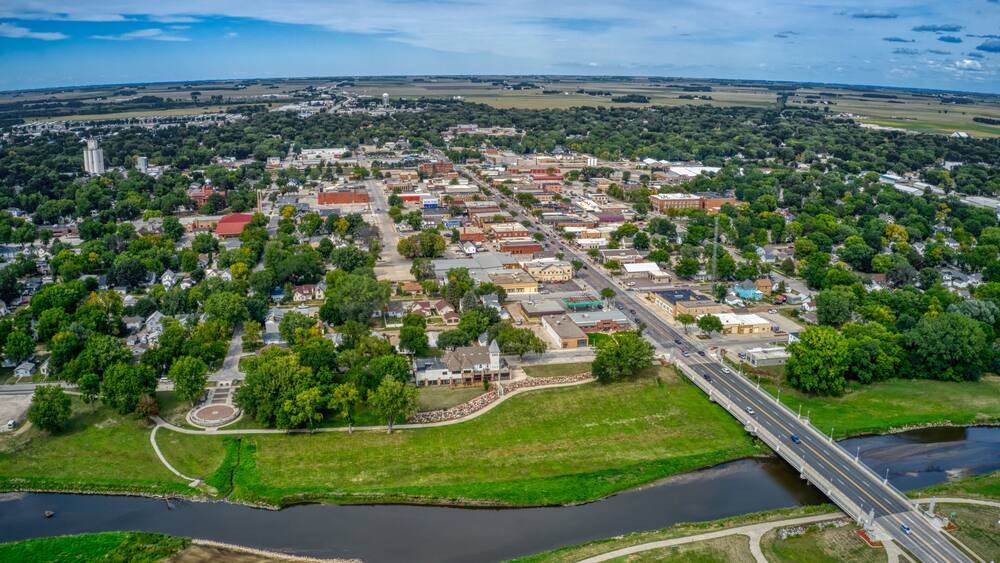 Aerial View of the small Iowa Town of Spencer