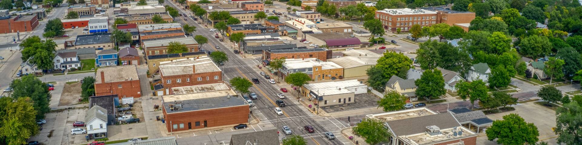 Aerial View of the small Iowa Town of Spencer