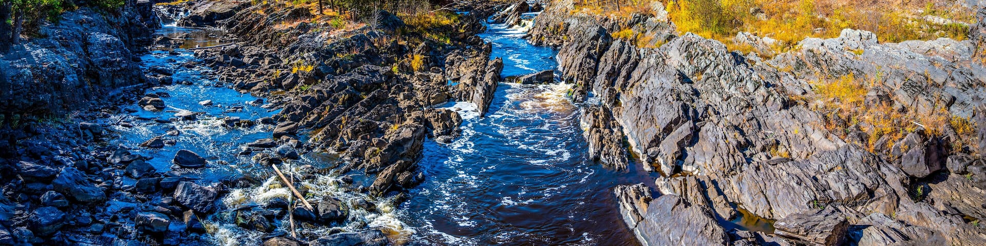 Panoramic view of the St. Louis River at Jay Cooke State Park in Minnesota, USA