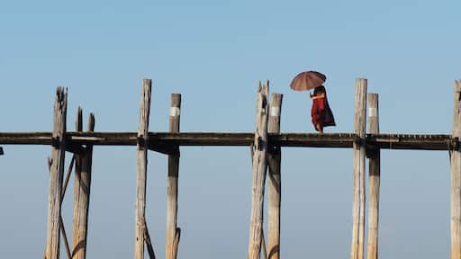 Person walking on Amarapura Bridge, Mandalay