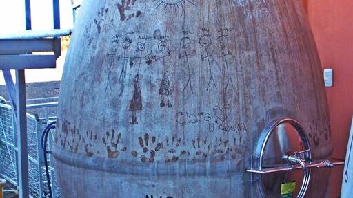 This is a relatively new winery run by the Michelini Family. They have pioneered new winemaking techniques including these ceramic "eggs" to ferment the wine. The kids have decorated all the eggs- this one has a picture of the family on it.