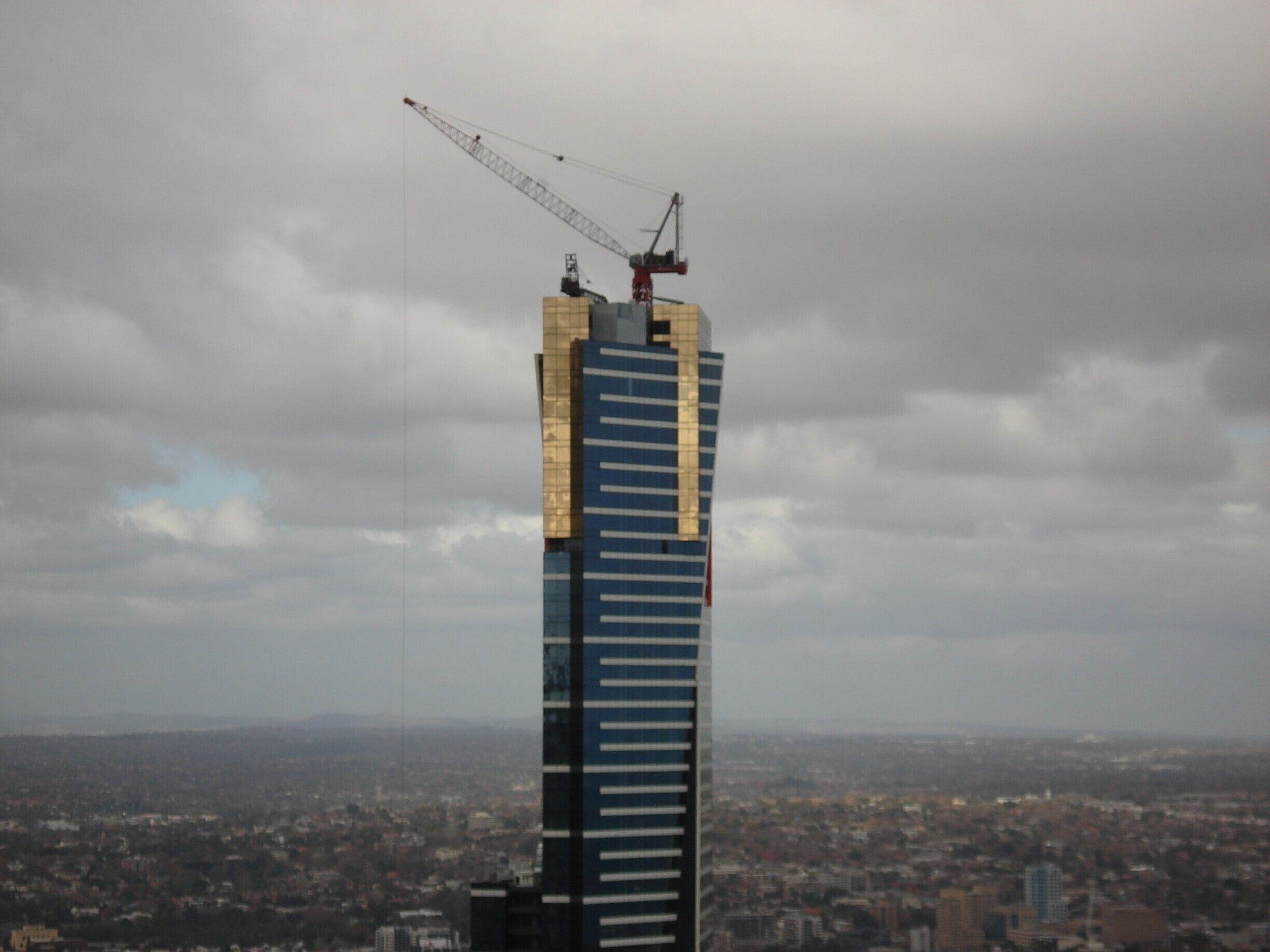 Melbourne's Eureka Tower under construction on the South Bank. The Eureka Tower still maintains the title of tallest building in Australia to roof.