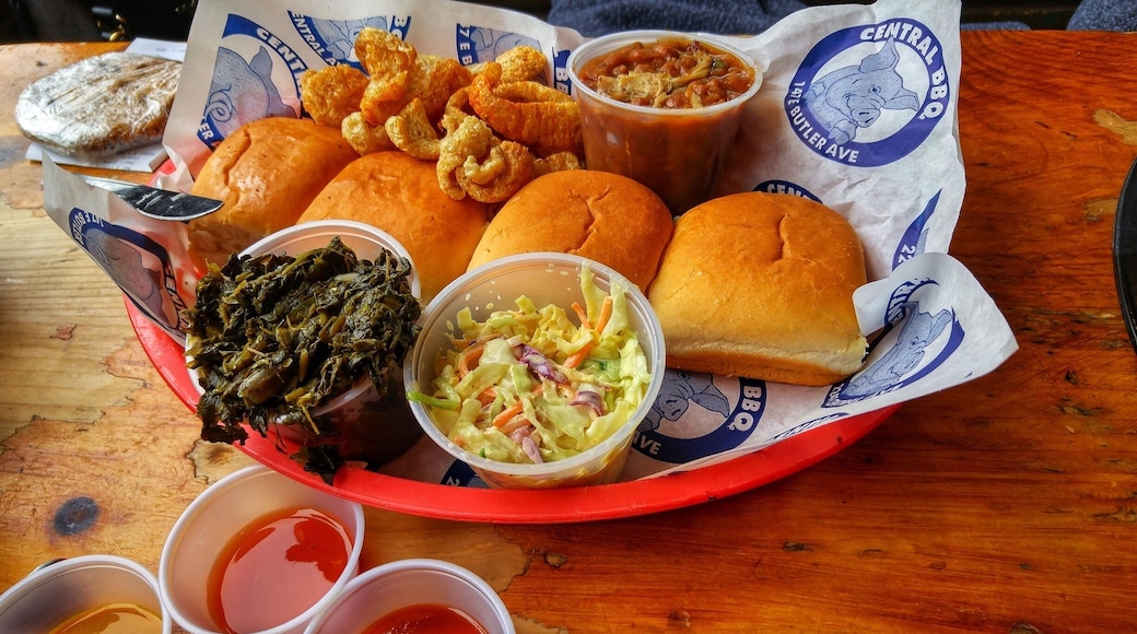 The side necessities when you eat at Central BBQ. Including the hot sauces!