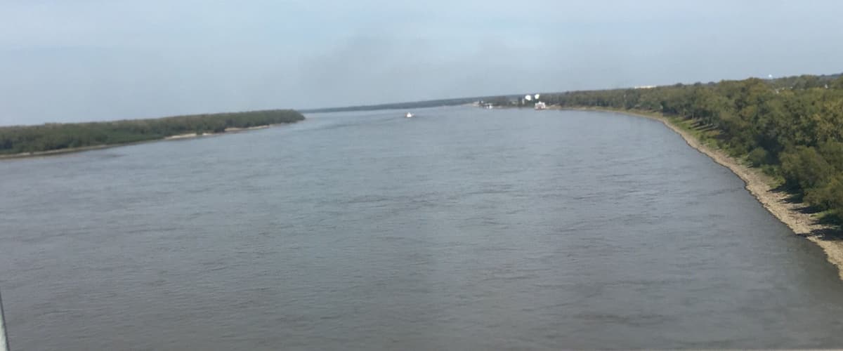 View of Mississippi River from Hernando de Soto Bridge at Arkansas/Tennessee border.