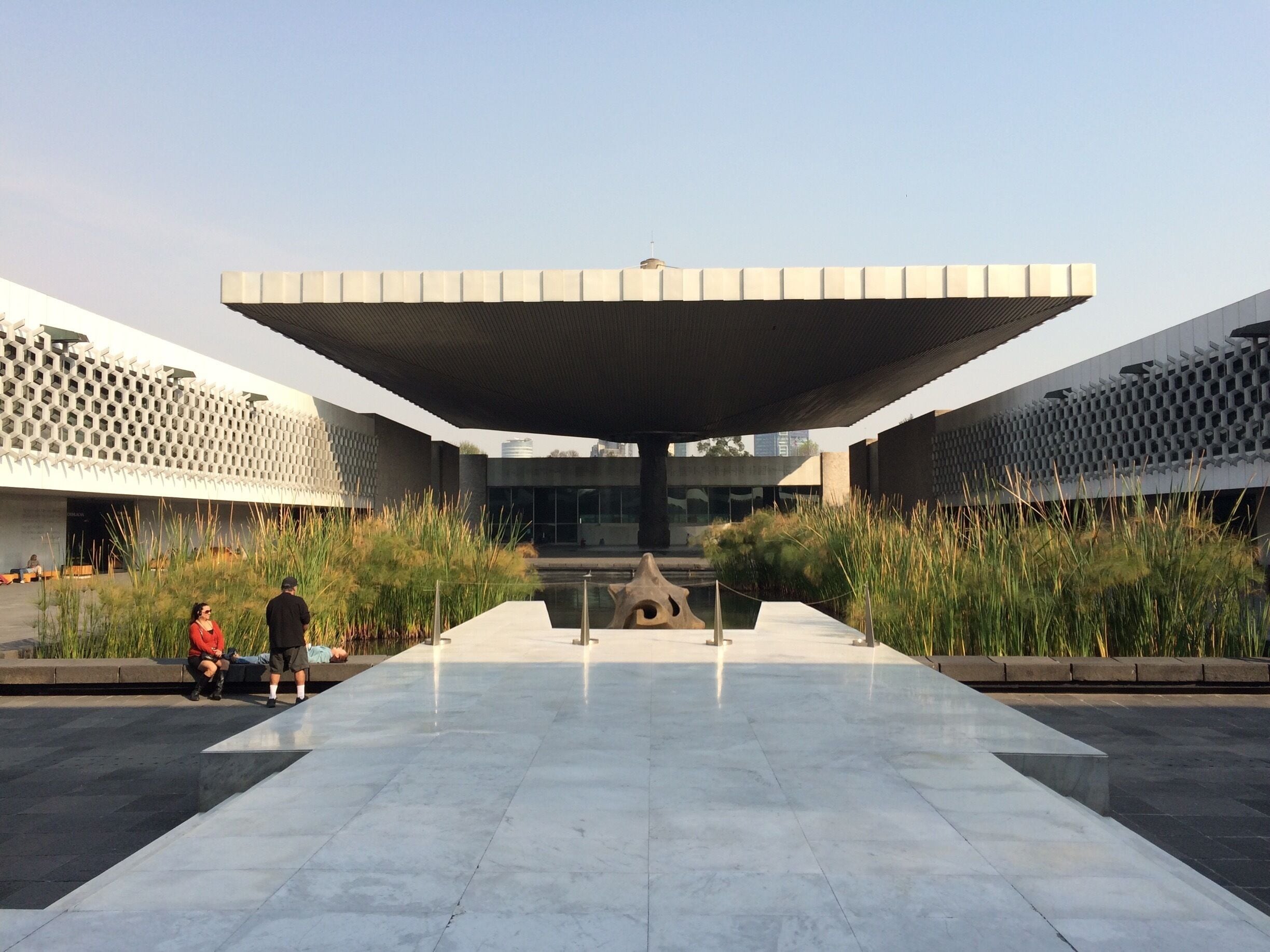 The Museum of Anthropolgy in Mexico City. A concrete plate seemingly hovers in mid-air, showering the vast and baking courtyard with water.
#architecture