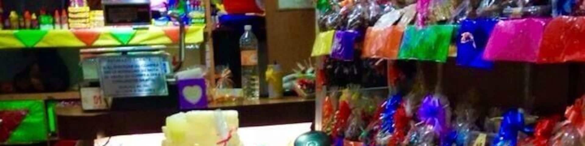 A beautiful and colorful display of sweets at the airport.