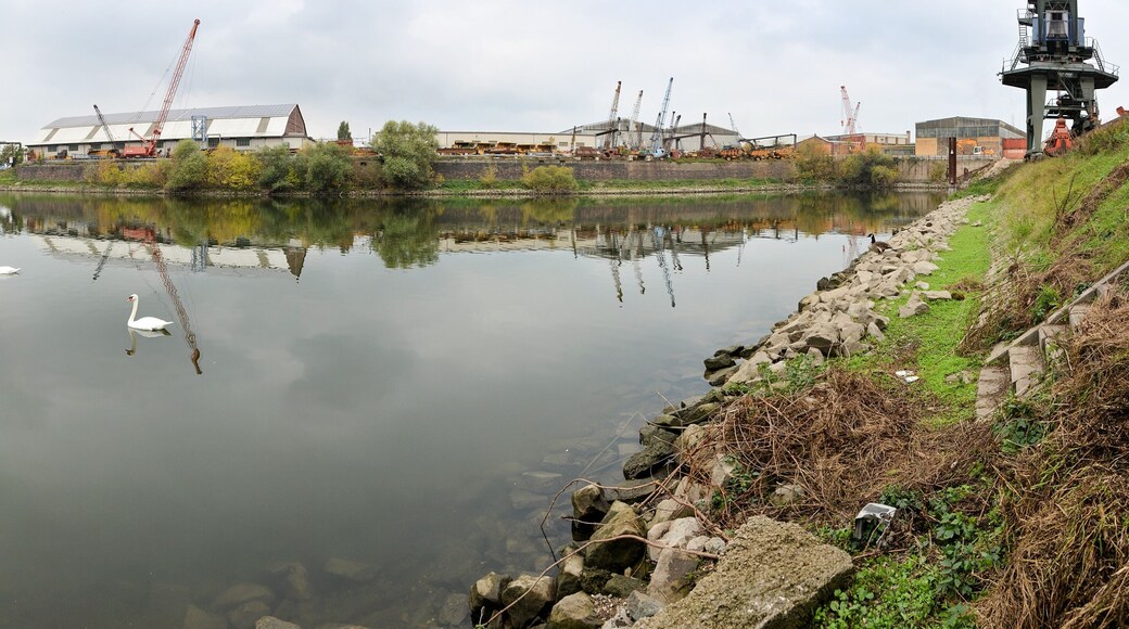 Island Harbor, Mannheim, Germany, panoramic view over the port basin
