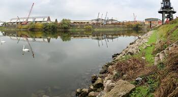 Island Harbor, Mannheim, Germany, panoramic view over the port basin