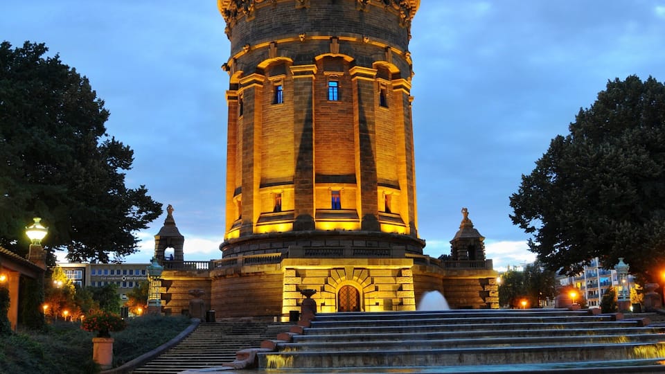 Watertower of Mannheim (Germany) in the evening