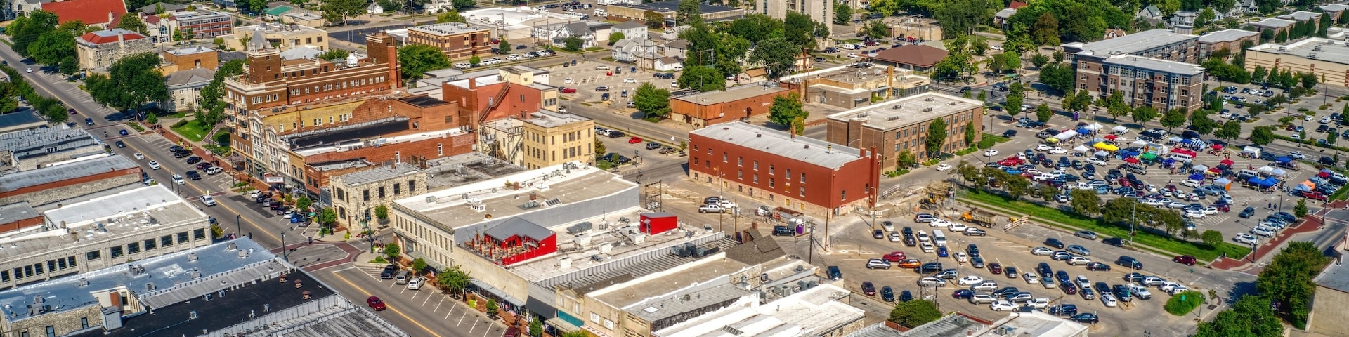 Aerial View of the College Town of Manhattan, Kansas in Summer