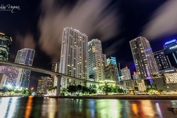 This place is right behind the James L Knight Center, right between the Brickell Avenue and the S.E. 2nd Avenue bridge. I was on the North side of the Miami River pointing my camera South East. I found plenty of parking for a reasonable price. Best time if you want lots of action would be Friday or Saturday night. For a more desolate nights I would recommend Monday thru Thursday night. Here you will find an incredible amount of photography opportunities to shoot for. While like any big city you will find a few homeless folks, the place was very clean and very well kept. Lots of new, very tall buildings have made the Miami landscape a very popular site for photography!