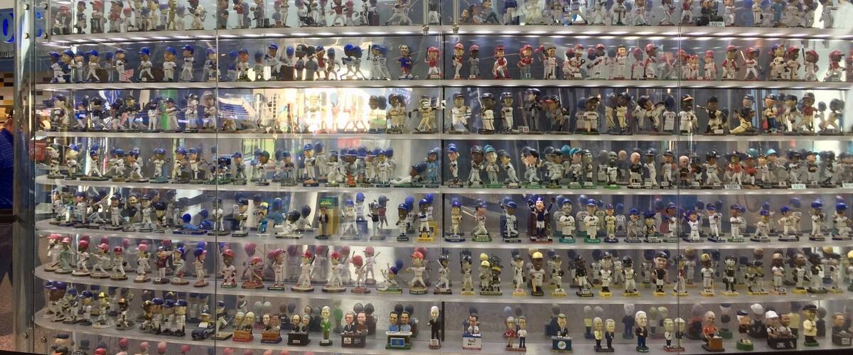 One more unique feature of the park is this collection of Bobbleheads. They are from all the teams and include broadcasters. The entire collection 'bobbles' thanks to a constant movement of the shelves by an unseen motor.