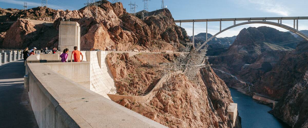 Nevada featuring a gorge or canyon, a river or creek and a bridge