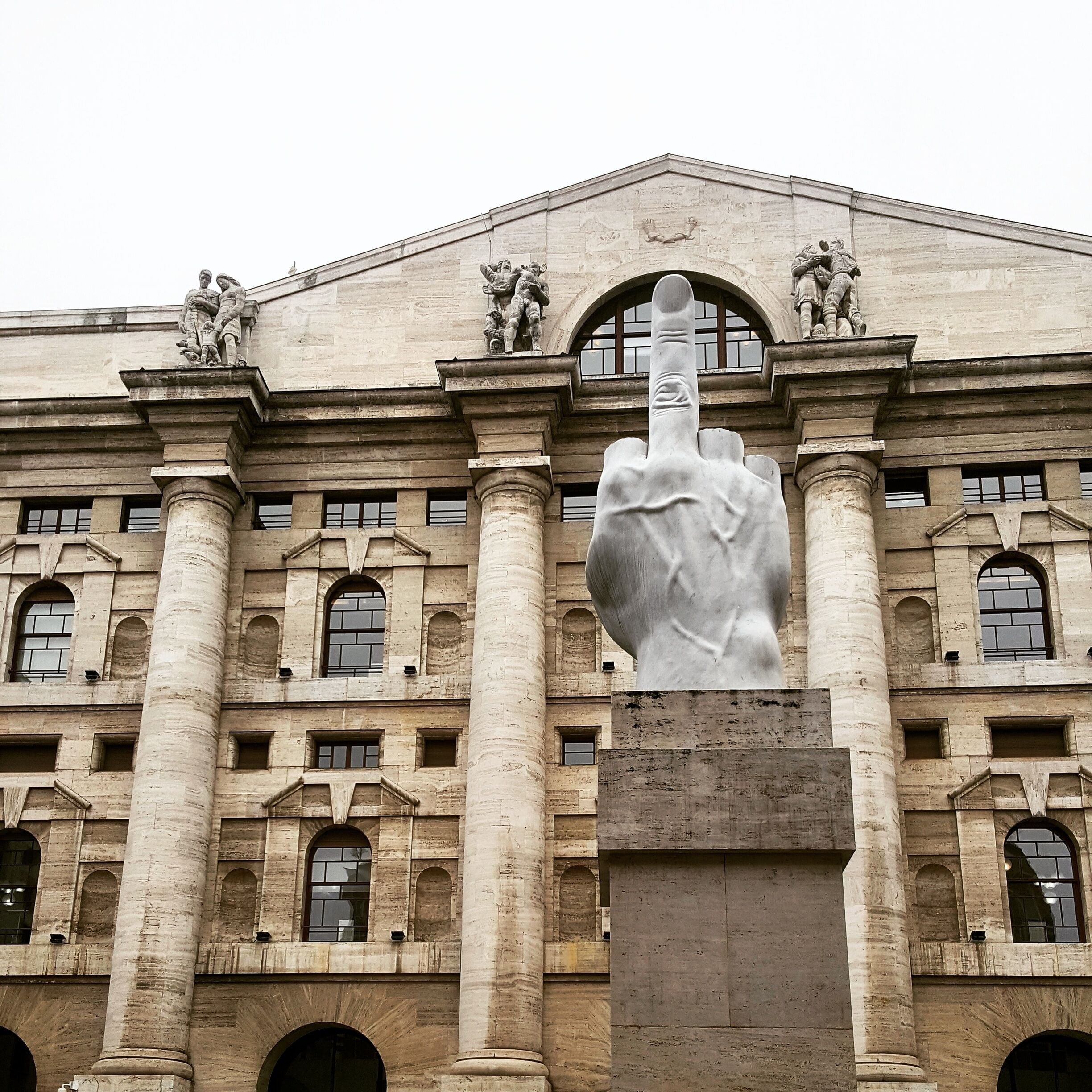 "L.O.V.E."  Marble statue in front of the Italian Stock Market