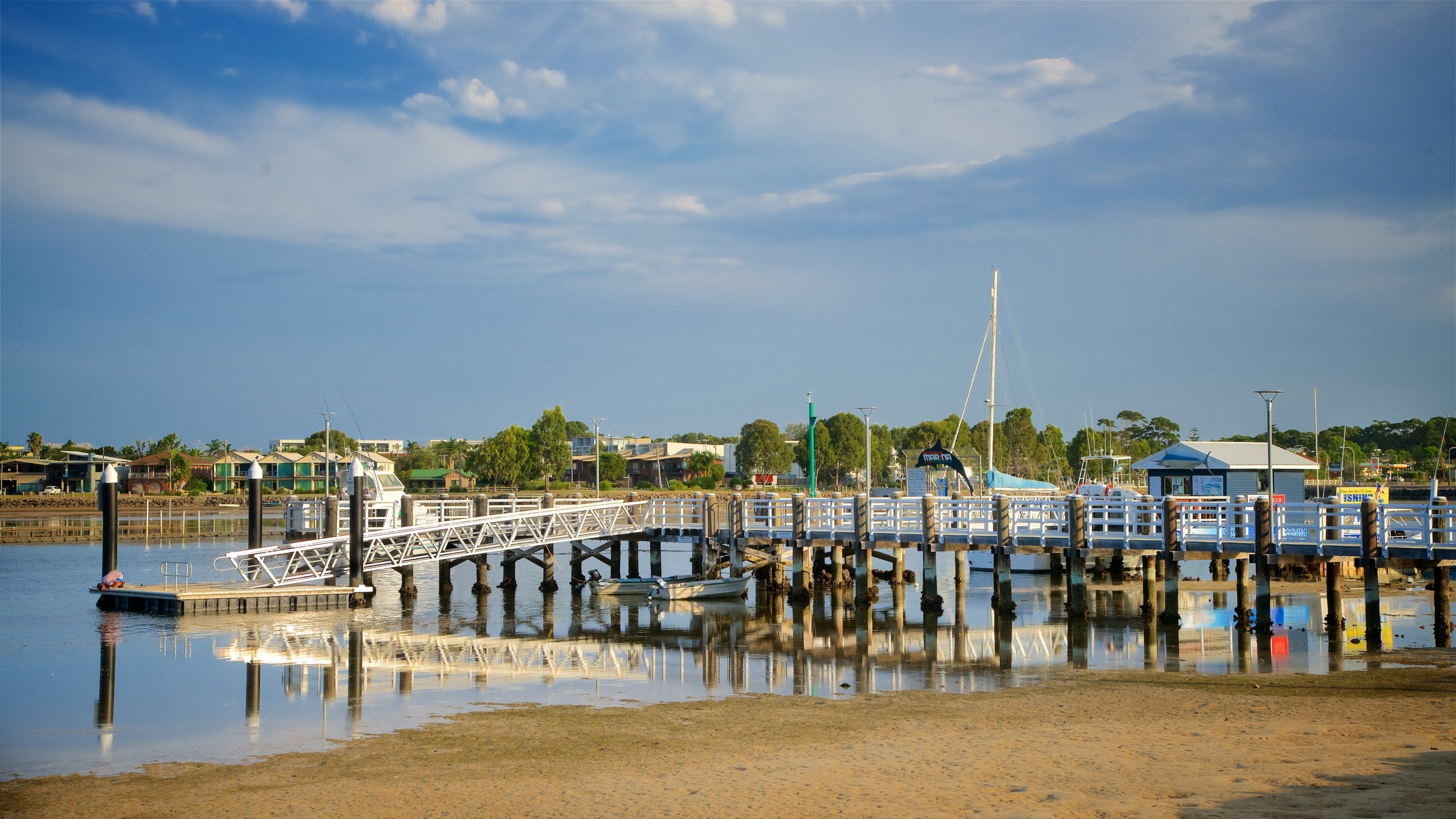 藍寶石灣 呈现出 沙灘 和 海灣或海港