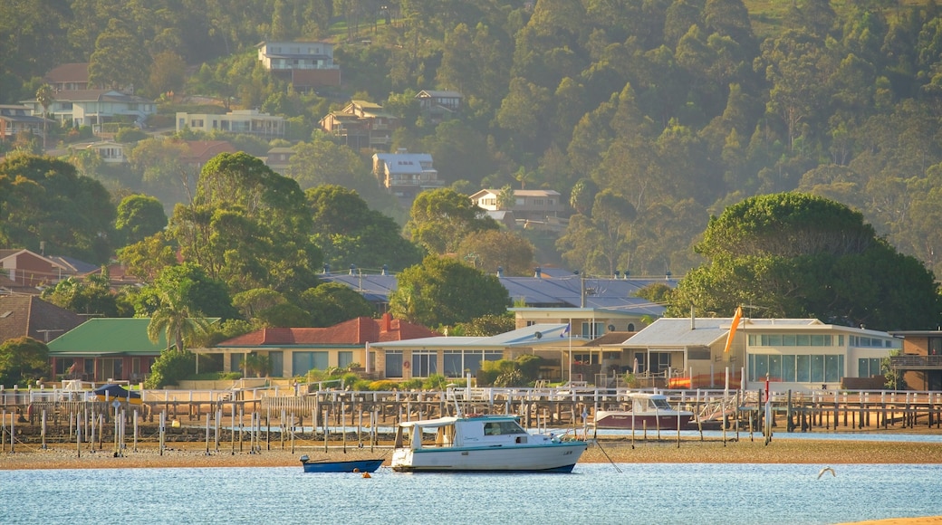 Merimbula que inclui uma praia, paisagens litorâneas e canoagem
