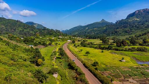 Aerial of the mountain scenery around Man, Ivory Coast