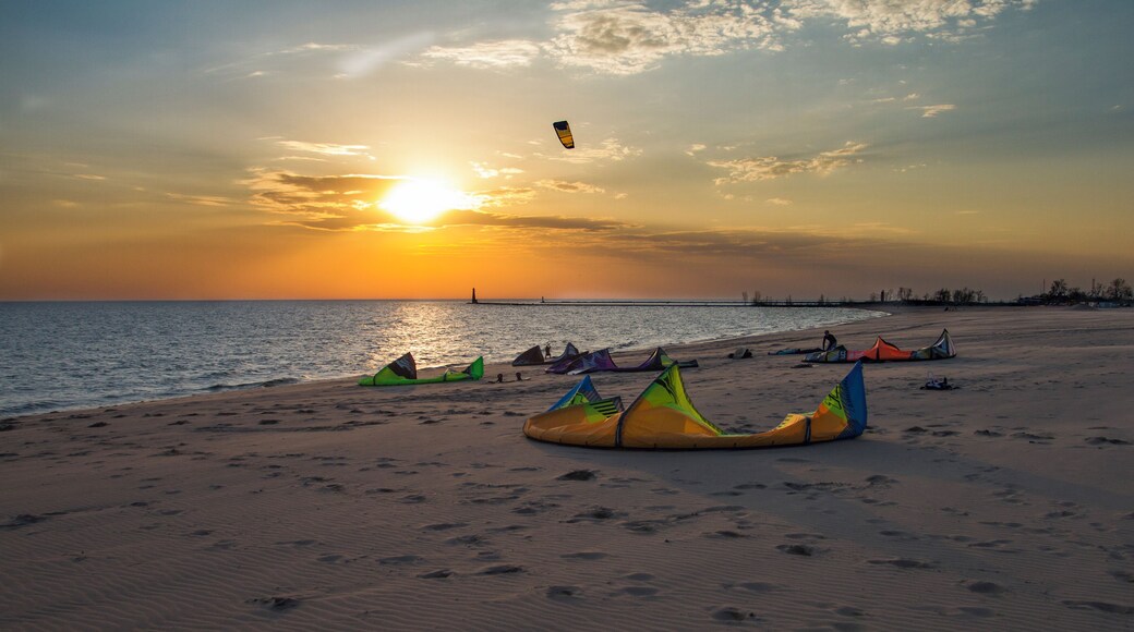 Pere Marquette beach is also known as a great beach for kite surfers with the winds coming off the lake.