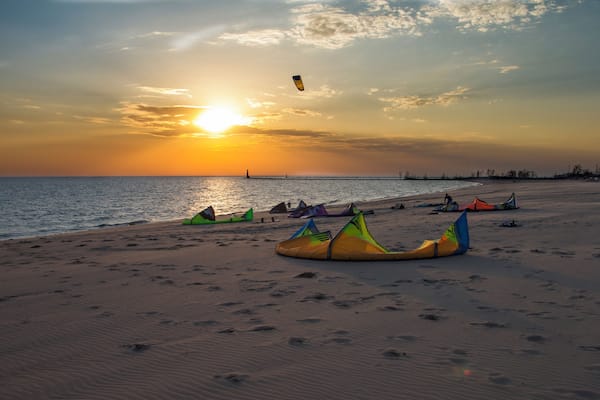 Pere Marquette beach is also known as a great beach for kite surfers with the winds coming off the lake.